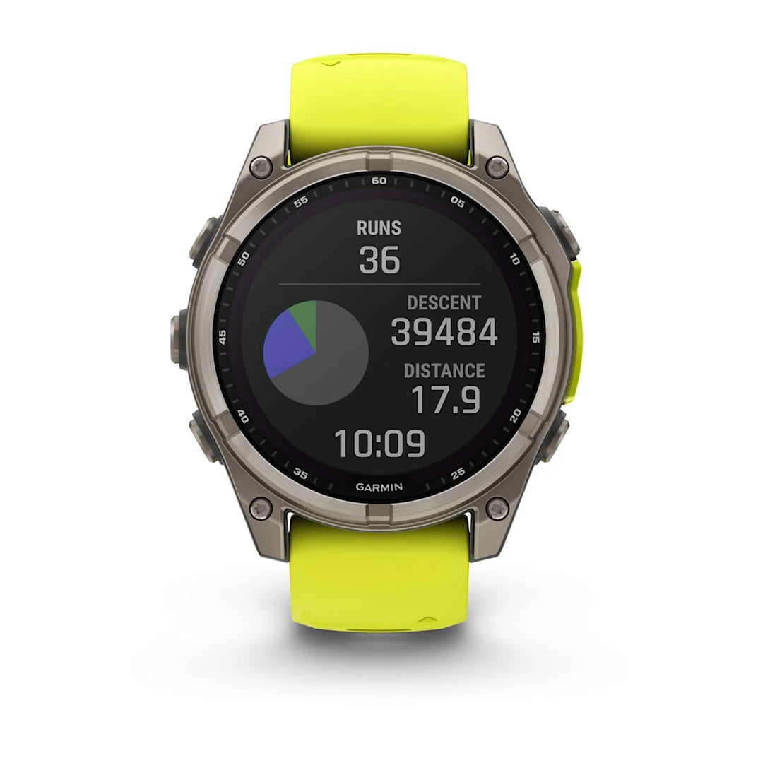 Garmin fēnix 8 – 47 mm Solar Sapphire Titanium with Amp Yellow / Graphite Silicone Band