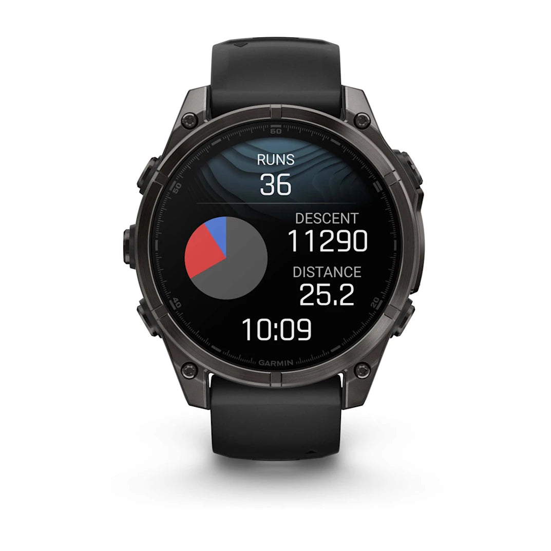 Garmin fēnix 8 – 47 mm AMOLED Sapphire Carbon Gray DLC Titanium with Black / Pebble Gray Silicone Band