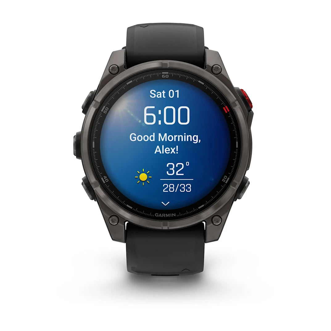 Garmin fēnix 8 Pro 47 mm AMOLED Sapphire Carbon Gray DLC Titanium with Black / Pebble Gray Silicone Band