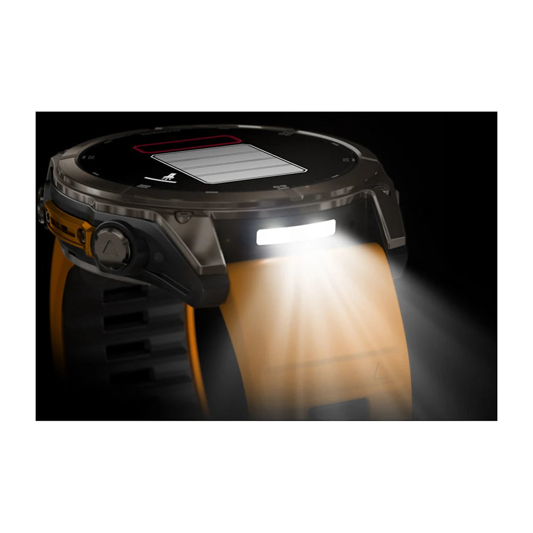 Garmin fēnix 8 – 51 mm AMOLED Sapphire Titanium with Spark Orange / Graphite Silicone Band