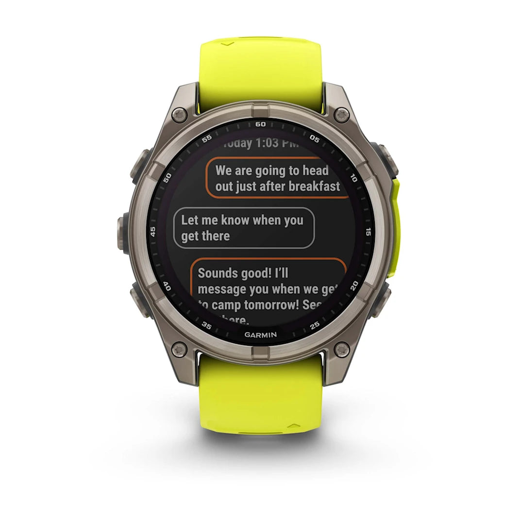 Garmin fēnix 8 – 47 mm Solar Sapphire Titanium with Amp Yellow / Graphite Silicone Band