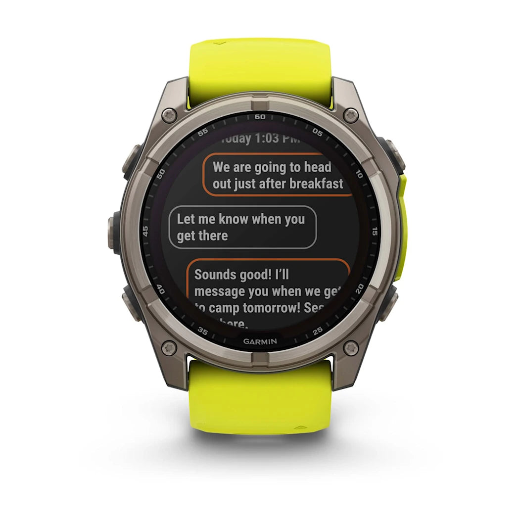 Garmin fēnix 8 – 51 mm Solar Sapphire Titanium with Amp Yellow / Graphite Silicone Band