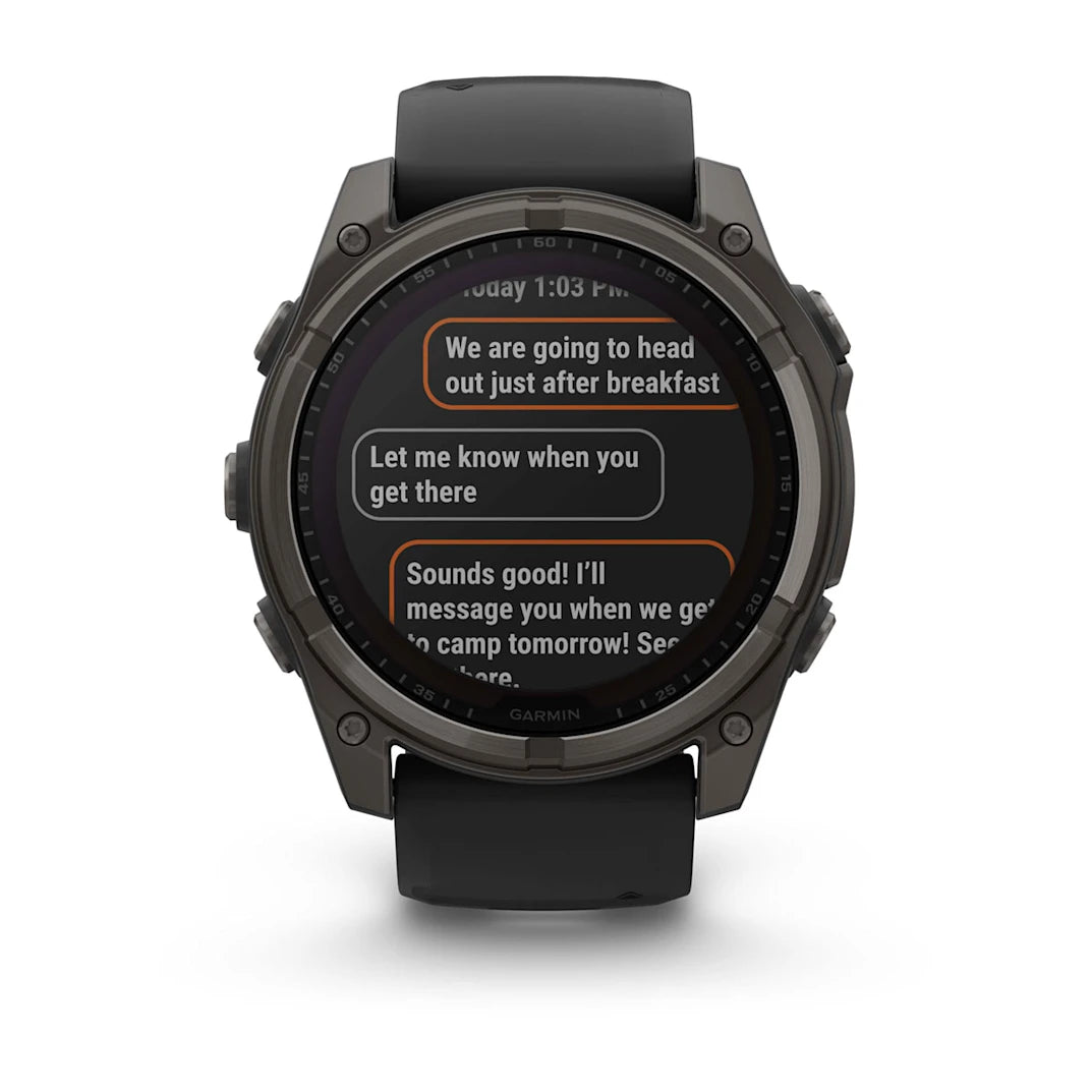 Garmin fēnix 8 – 51 mm Solar Sapphire Carbon Gray DLC Titanium with Black / Pebble Gray Silicone Band