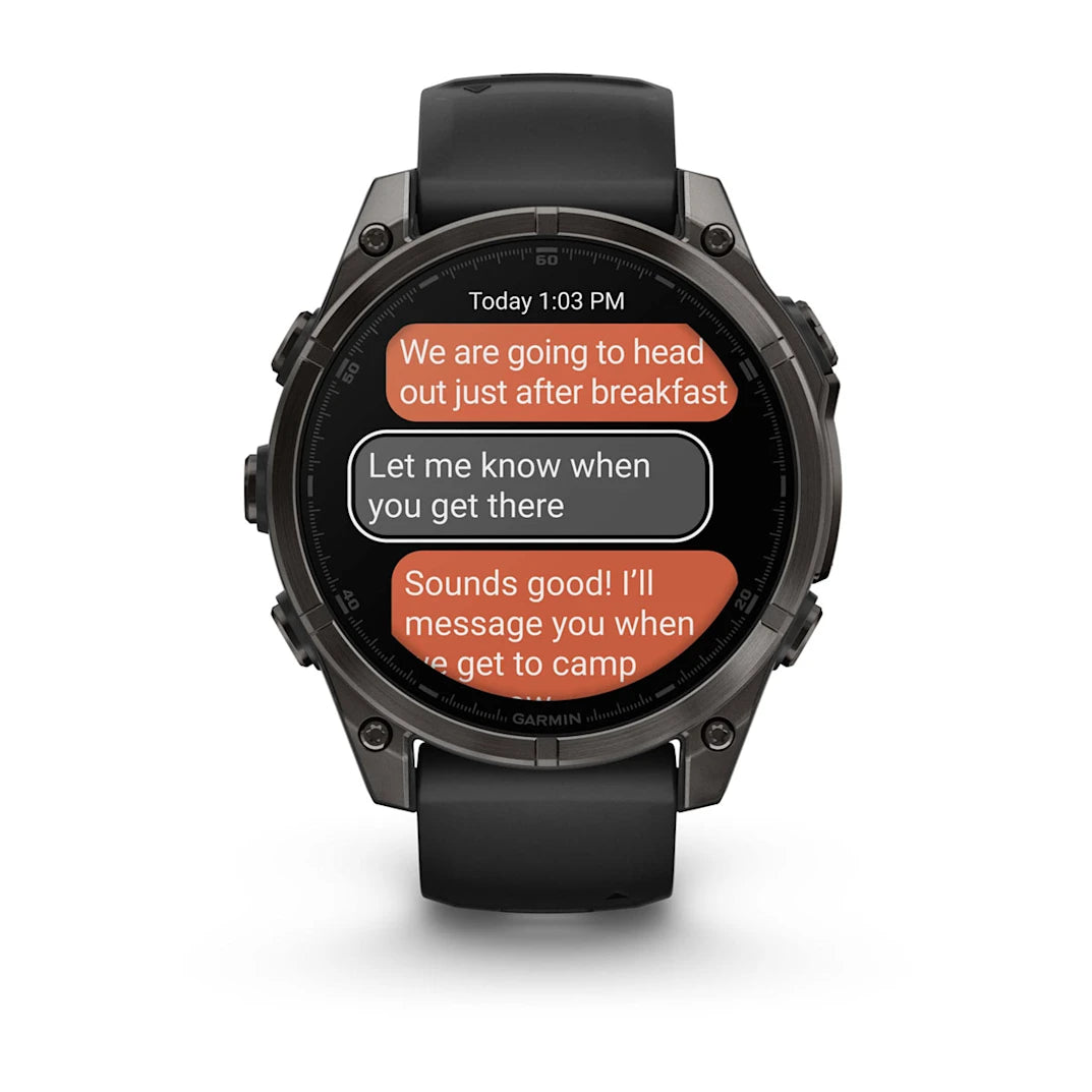 Garmin fēnix 8 – 47 mm AMOLED Sapphire Carbon Gray DLC Titanium with Black / Pebble Gray Silicone Band