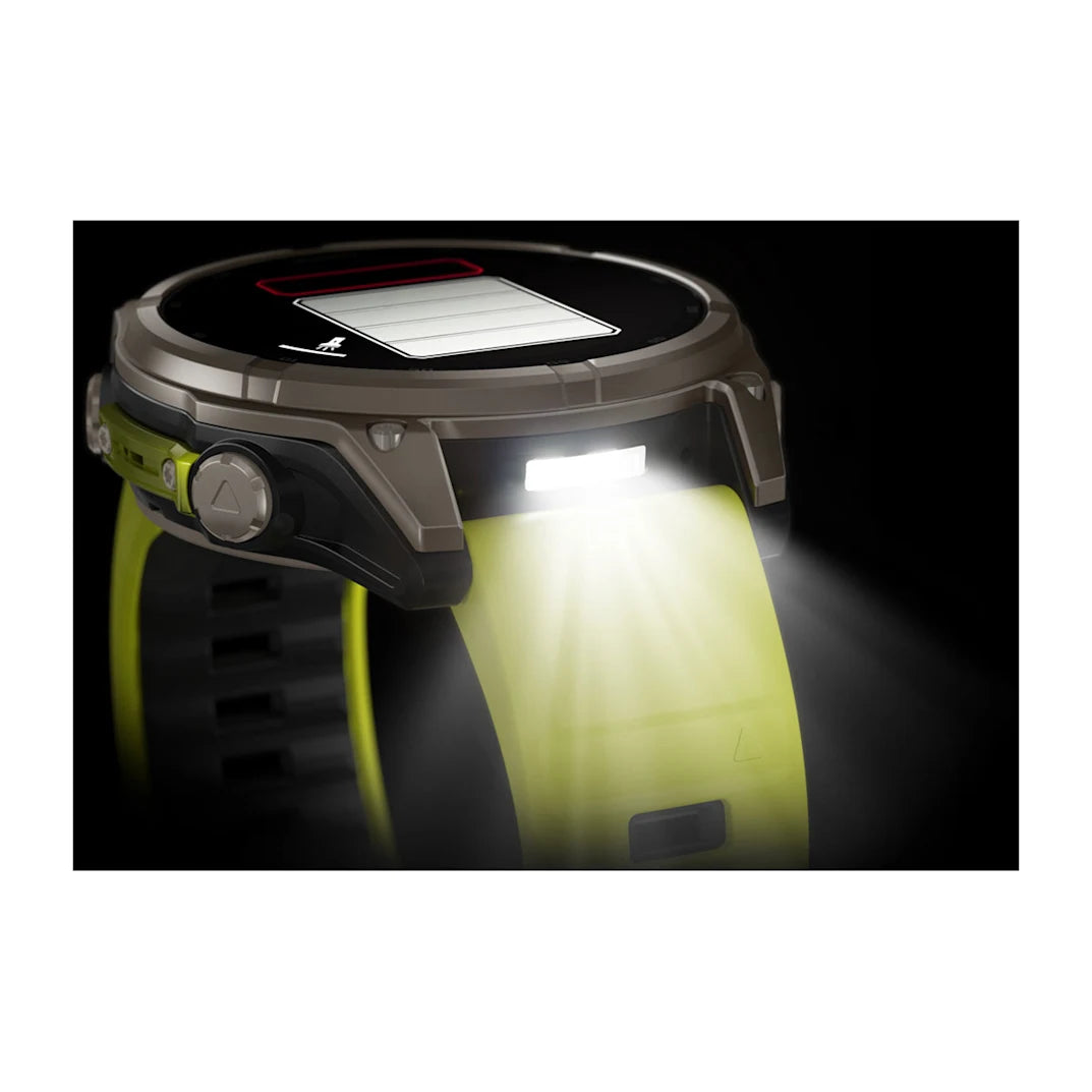 Garmin fēnix 8 – 47 mm Solar Sapphire Titanium with Amp Yellow / Graphite Silicone Band