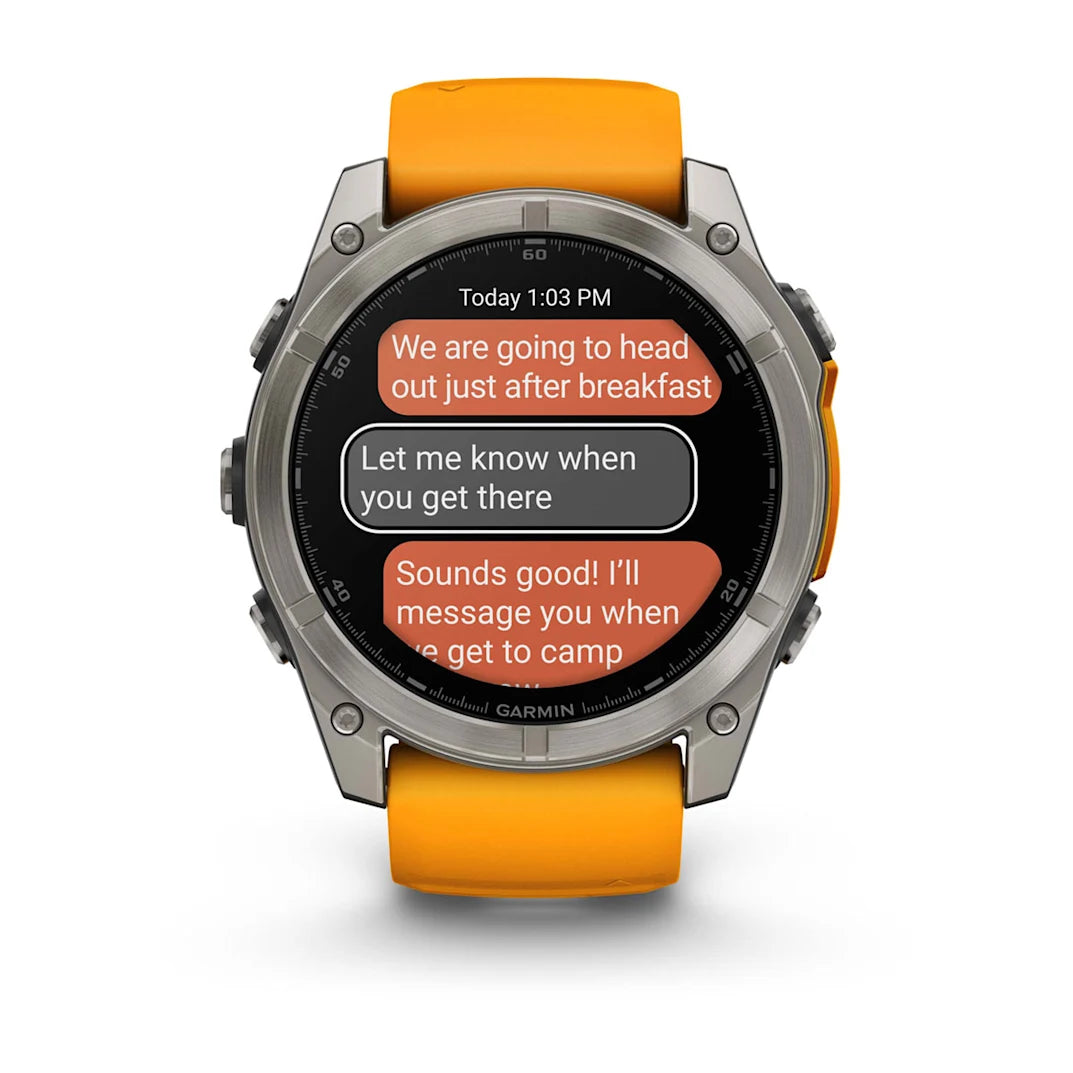 Garmin fēnix 8 – 51 mm AMOLED Sapphire Titanium with Spark Orange / Graphite Silicone Band