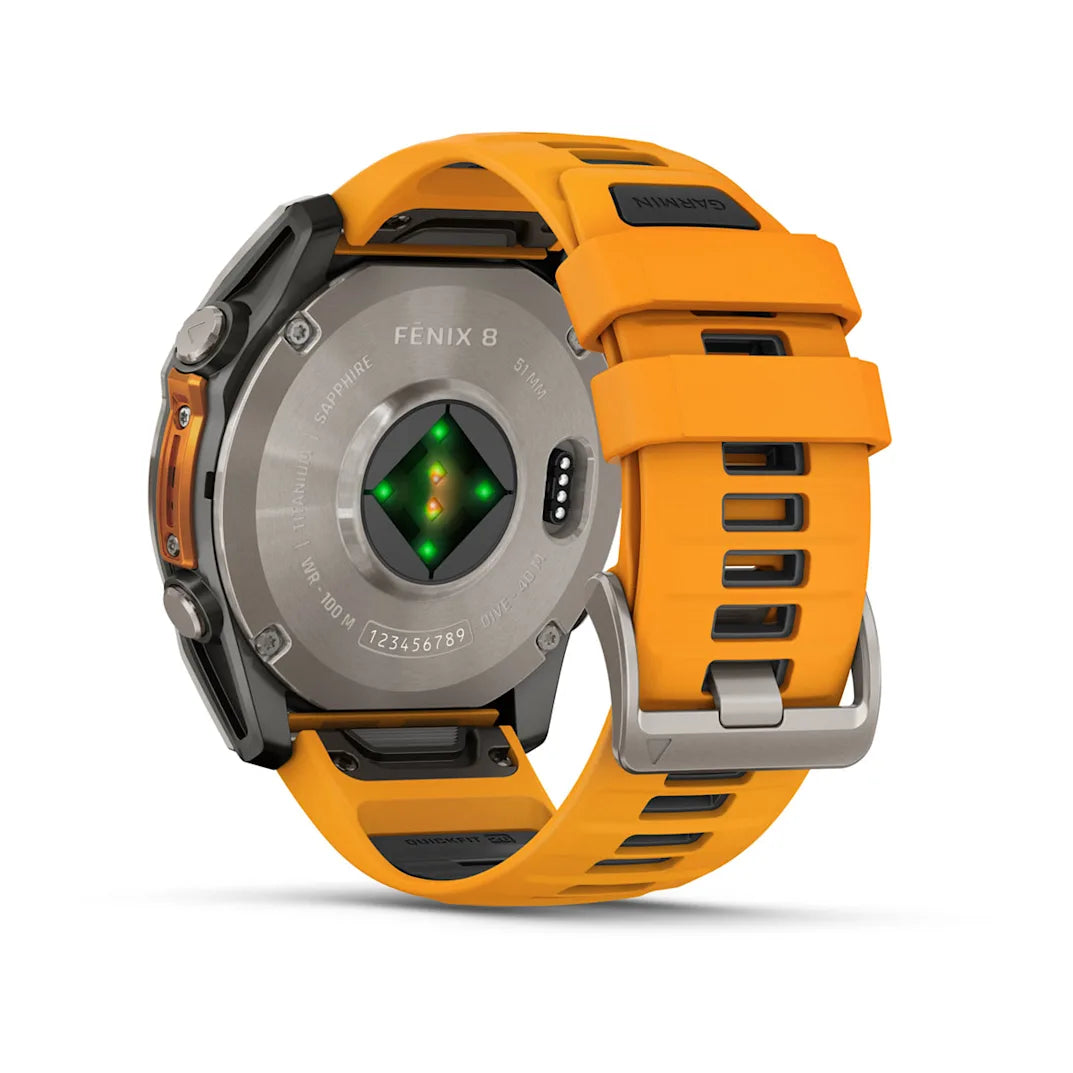 Garmin fēnix 8 – 51 mm AMOLED Sapphire Titanium with Spark Orange / Graphite Silicone Band