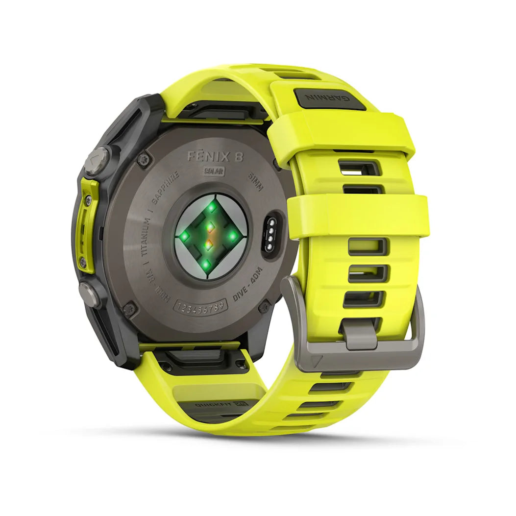 Garmin fēnix 8 – 51 mm Solar Sapphire Titanium with Amp Yellow / Graphite Silicone Band
