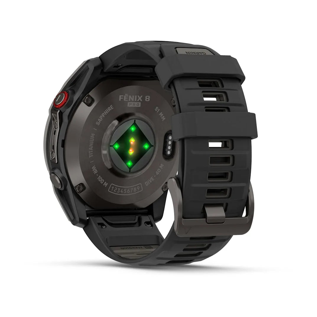 Garmin fēnix 8 Pro 51 mm AMOLED Sapphire Carbon Gray DLC Titanium with Black / Pebble Gray Silicone Band