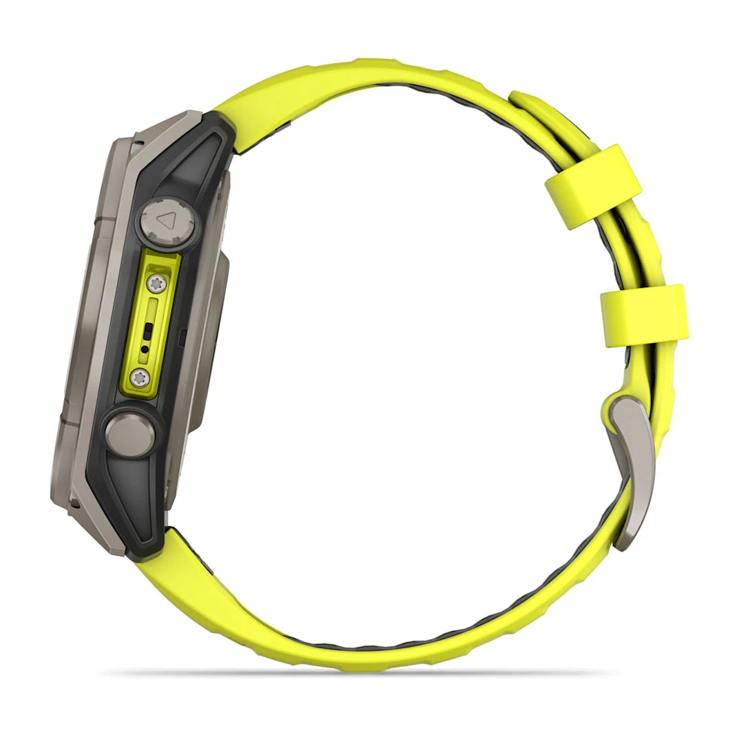 Garmin fēnix 8 – 47 mm Solar Sapphire Titanium with Amp Yellow / Graphite Silicone Band