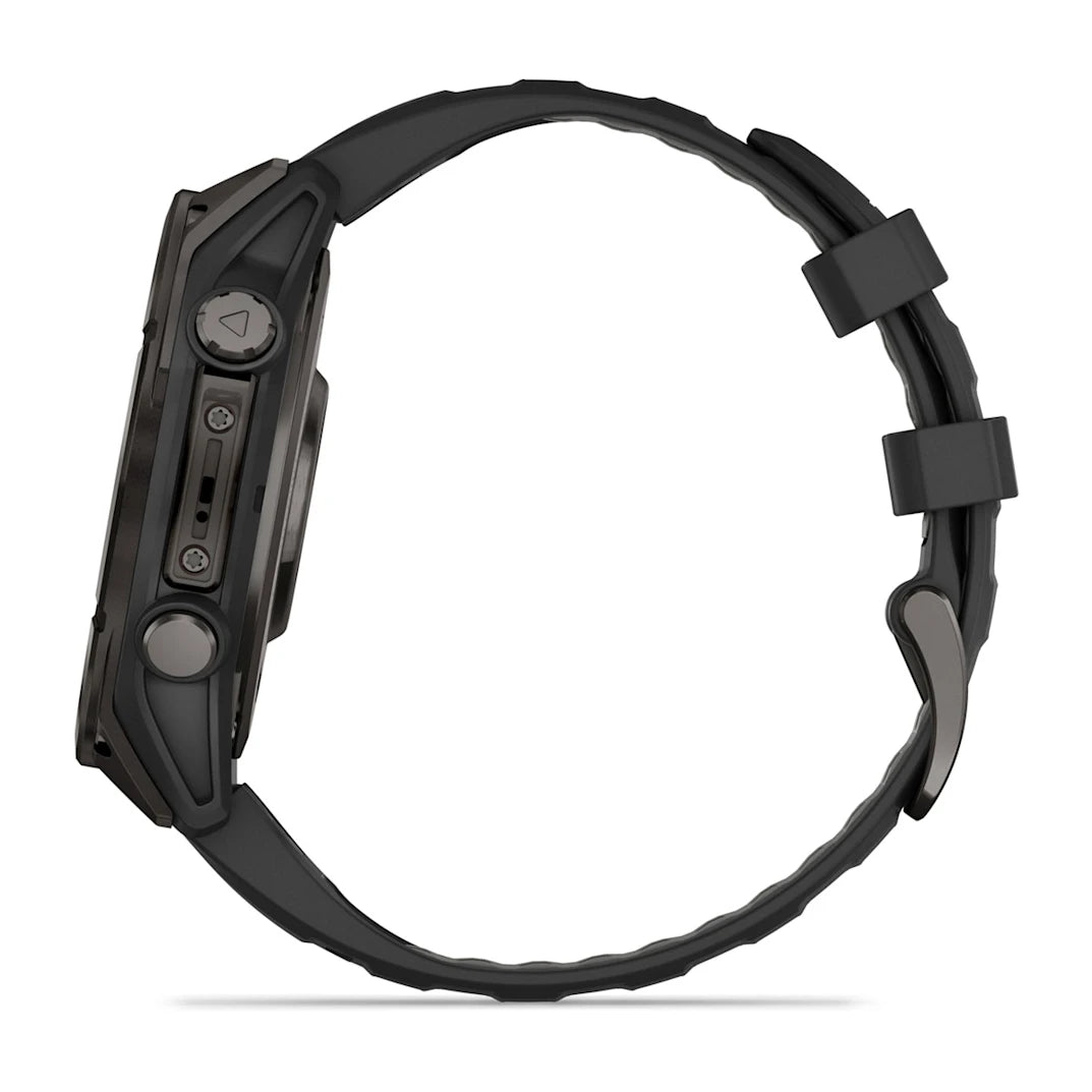 Garmin fēnix 8 – 47 mm AMOLED Sapphire Carbon Gray DLC Titanium with Black / Pebble Gray Silicone Band