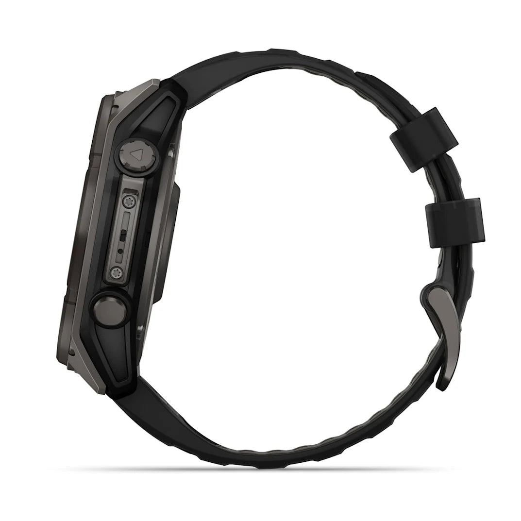 Garmin fēnix 8 – 51 mm Solar Sapphire Carbon Gray DLC Titanium with Black / Pebble Gray Silicone Band