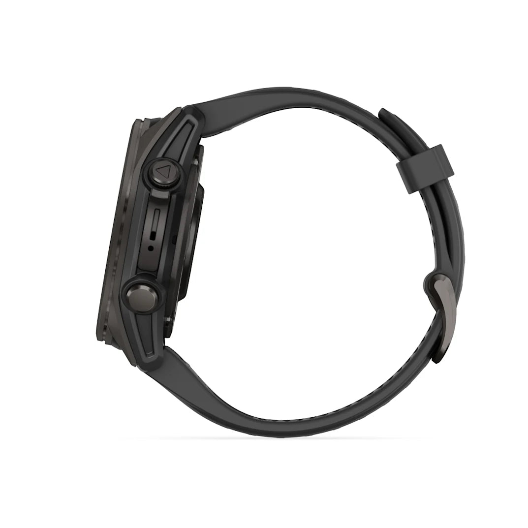Garmin fēnix 8 – 43 mm AMOLED Sapphire, Carbon Gray DLC Titanium with Black / Pebble Gray Silicone Band