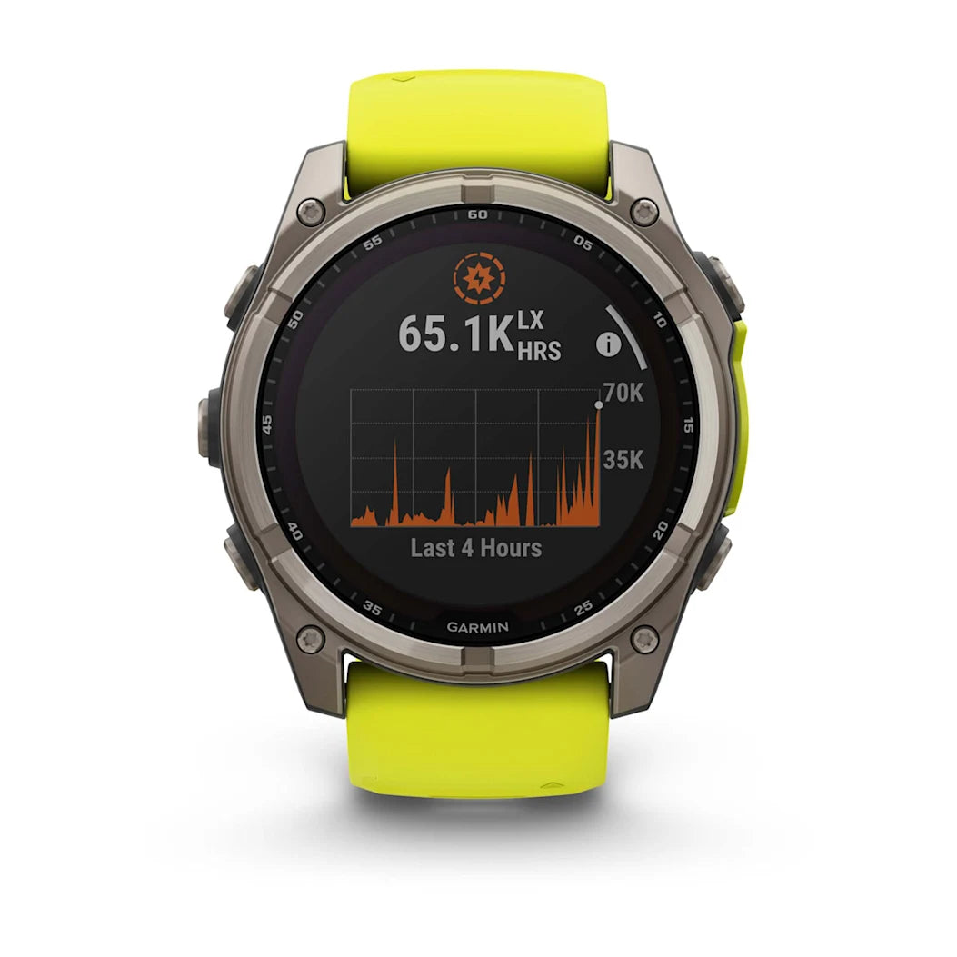 Garmin fēnix 8 – 51 mm Solar Sapphire Titanium with Amp Yellow / Graphite Silicone Band
