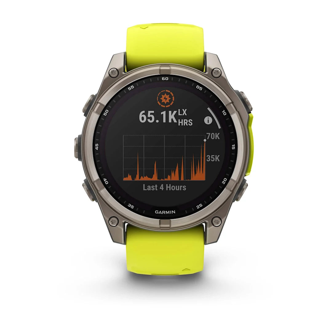 Garmin fēnix 8 – 47 mm Solar Sapphire Titanium with Amp Yellow / Graphite Silicone Band