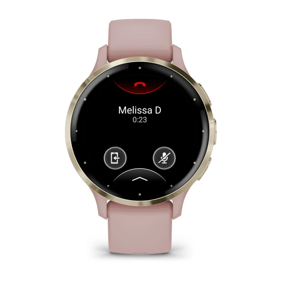 Montre connectée Garmin Venu 3S avec boîtier et bracelet en silicone Rose Poussière, et lunette en acier inoxydable Or doux