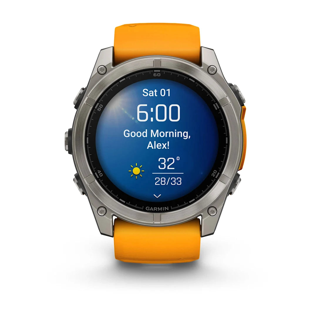 Garmin fēnix 8 – 51 mm AMOLED Sapphire Titanium with Spark Orange / Graphite Silicone Band