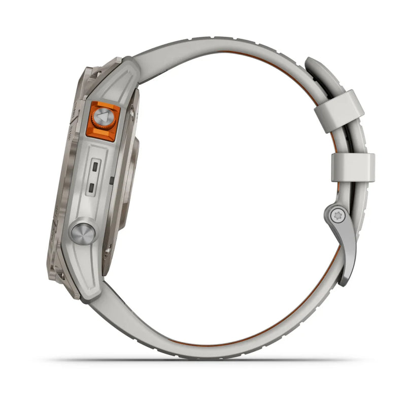 Garmin fēnix 7X Pro – Sapphire Solar Edition Titanium with Fog Gray/Ember Orange Band