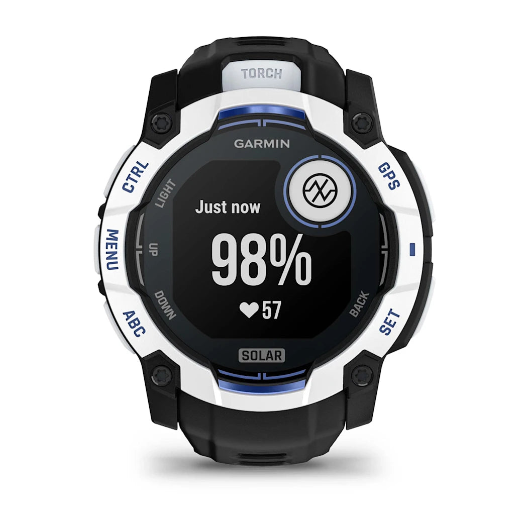 Garmin Instinct 3 – 50 mm Solar Whitestone with Black / Bolt Blue Band