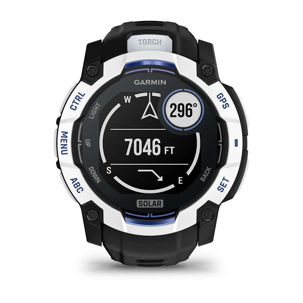 Garmin Instinct 3 – 50 mm Solar Whitestone with Black / Bolt Blue Band
