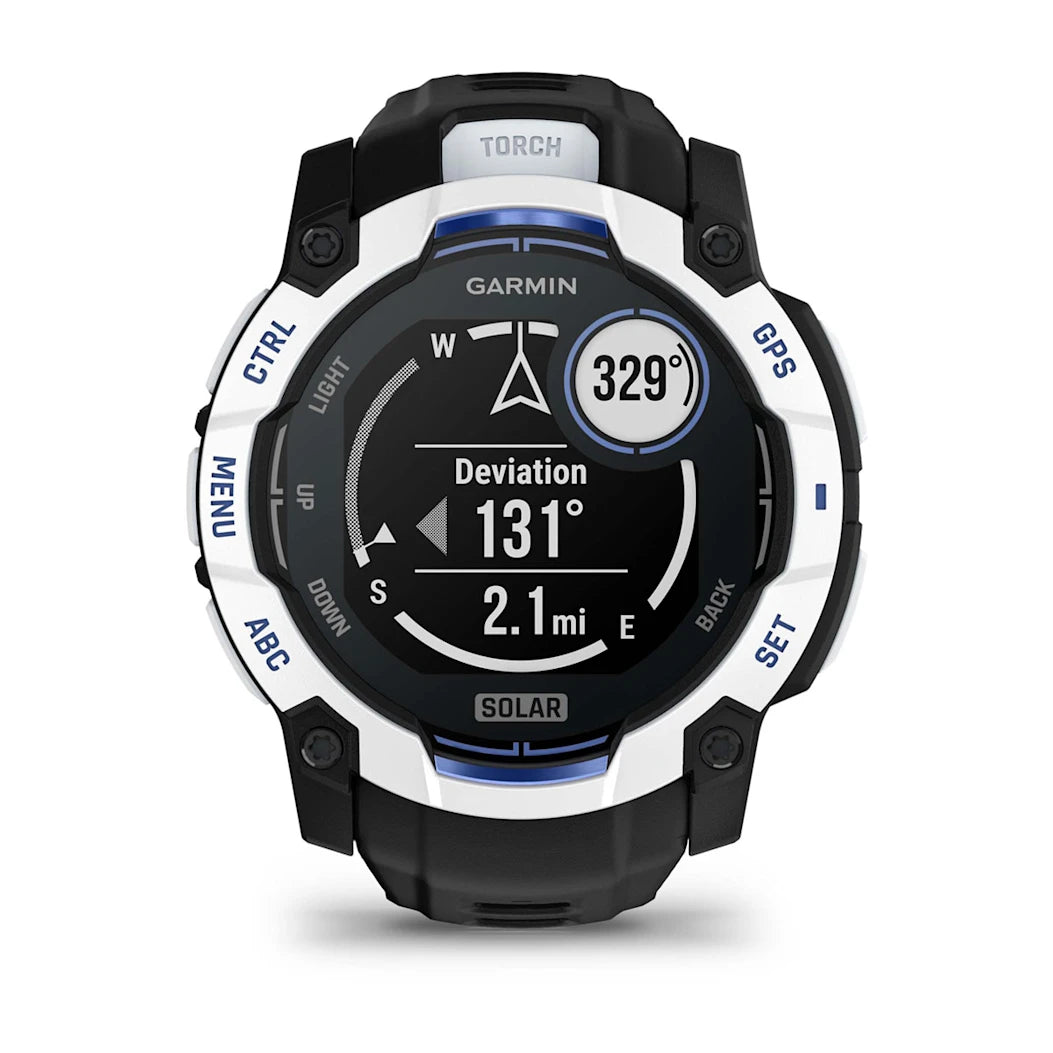 Garmin Instinct 3 – 50 mm Solar Whitestone with Black / Bolt Blue Band