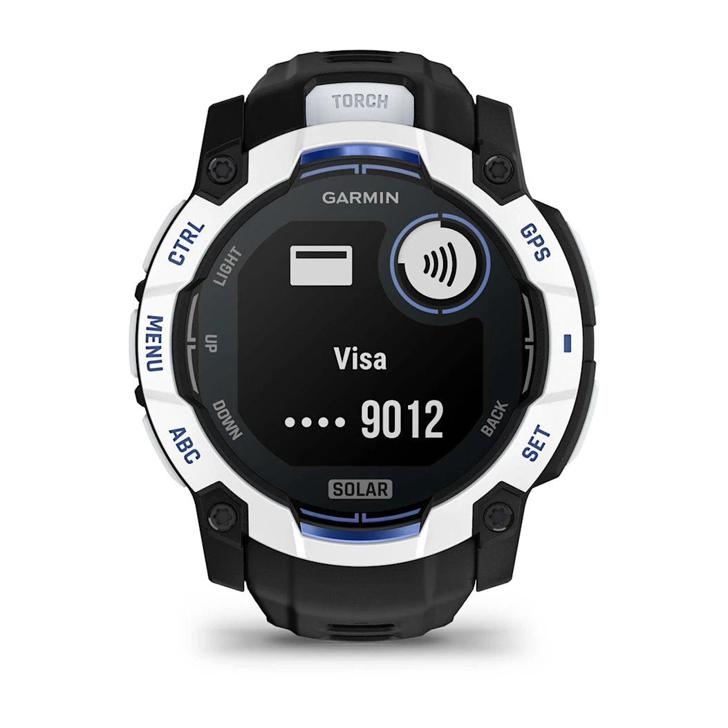 Garmin Instinct 3 – 50 mm Solar Whitestone with Black / Bolt Blue Band