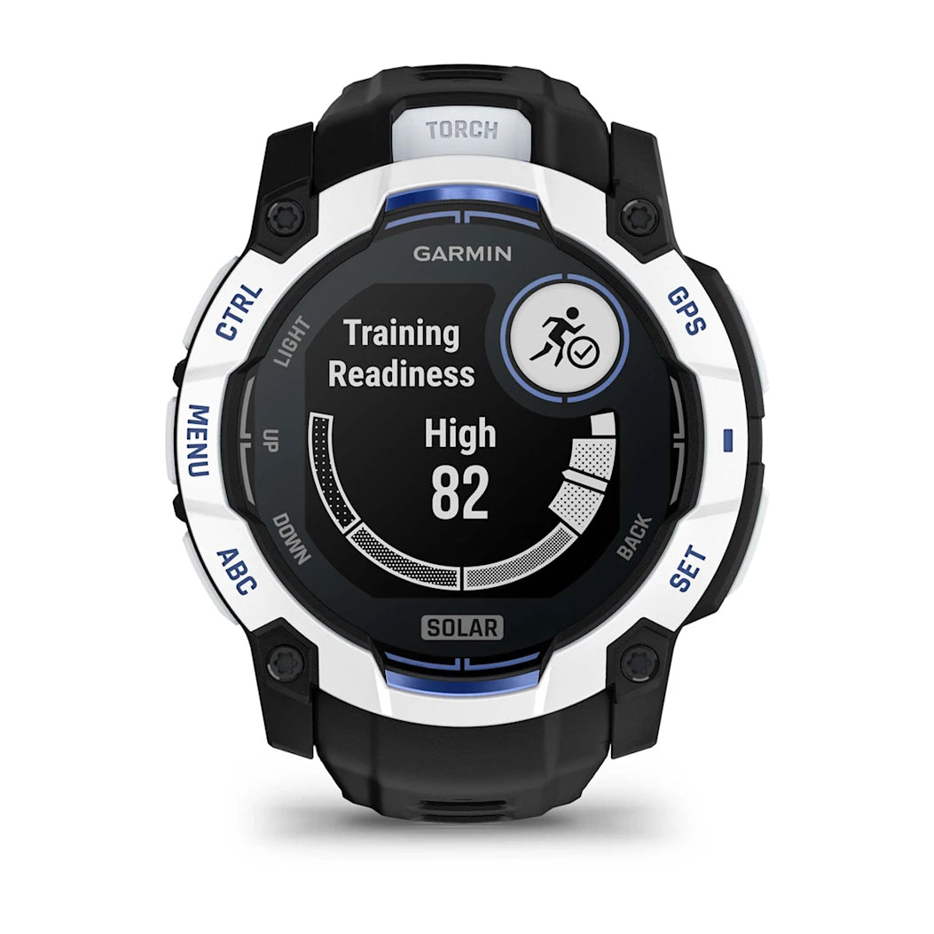 Garmin Instinct 3 – 50 mm Solar Whitestone with Black / Bolt Blue Band
