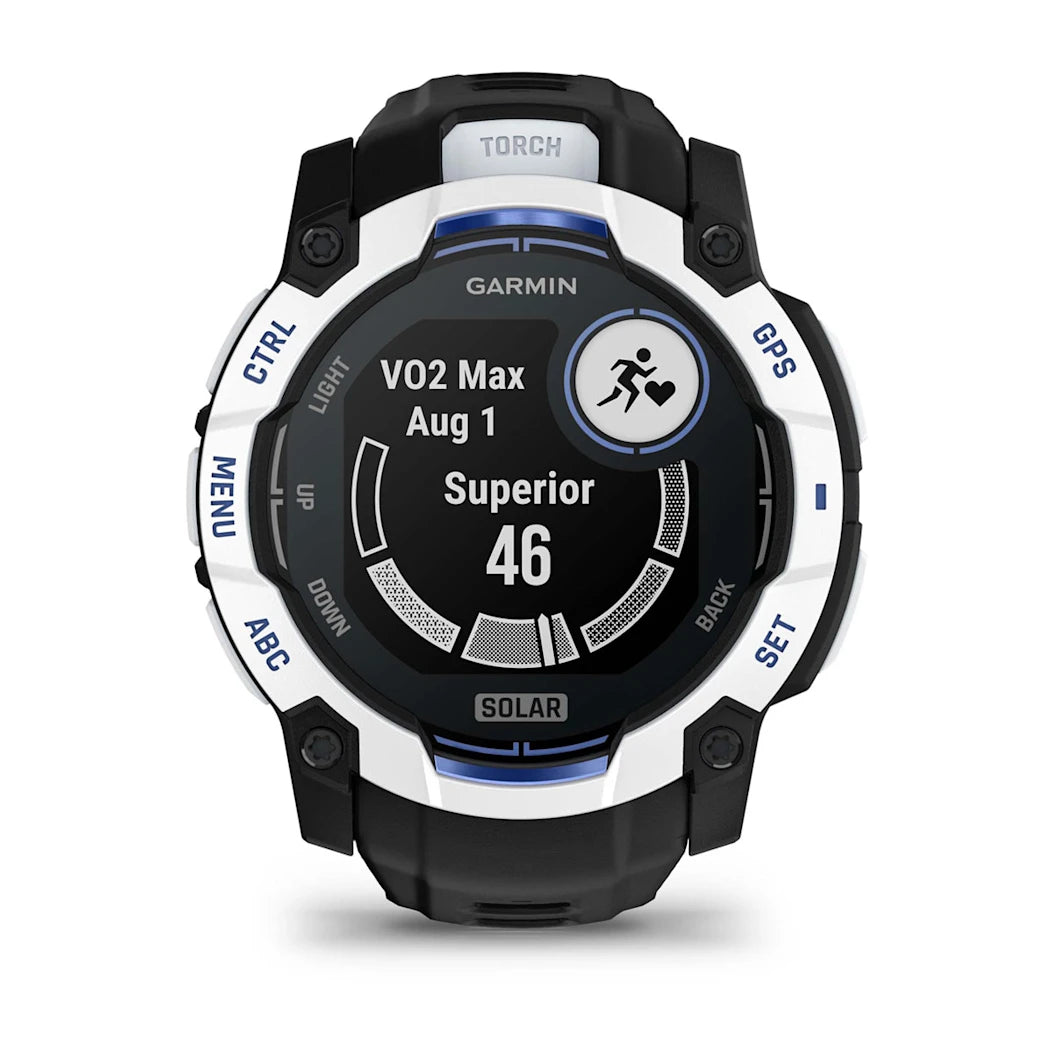 Garmin Instinct 3 – 50 mm Solar Whitestone with Black / Bolt Blue Band