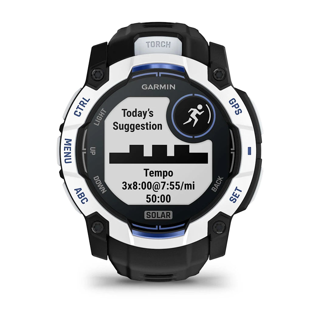 Garmin Instinct 3 – 50 mm Solar Whitestone with Black / Bolt Blue Band