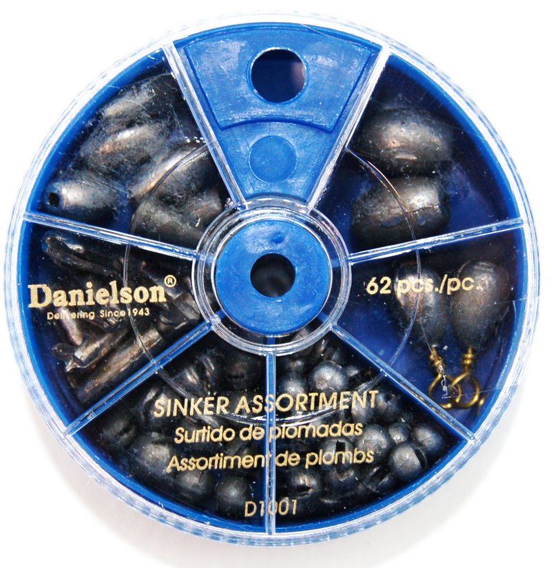 Danielson 62Pc Assorted Dial Box Fishing Slip Shot Pinch On
